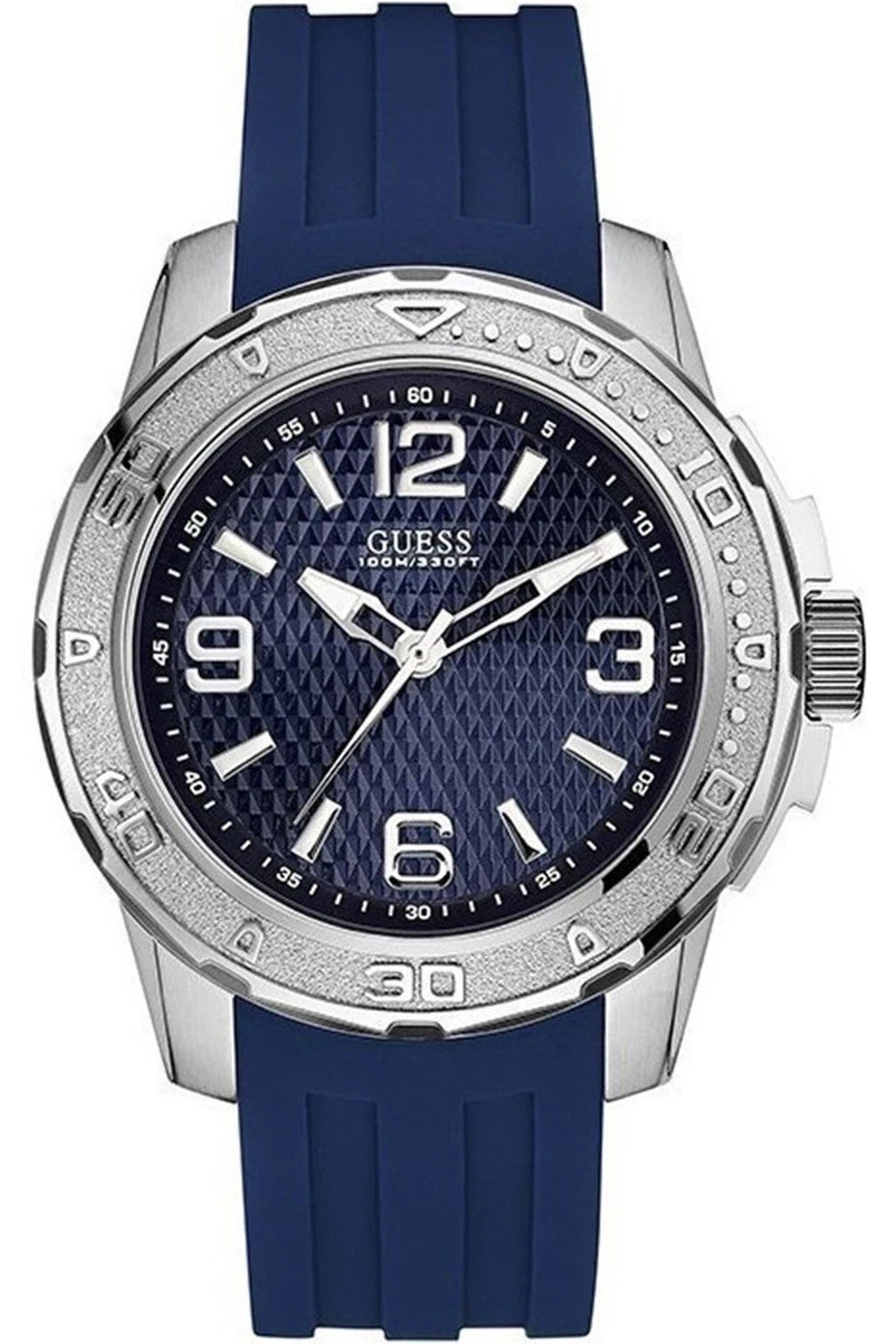 GUESS Men W0682G1 Blue Dial Blue Silicone Strap Screw Crown Analog Watch New