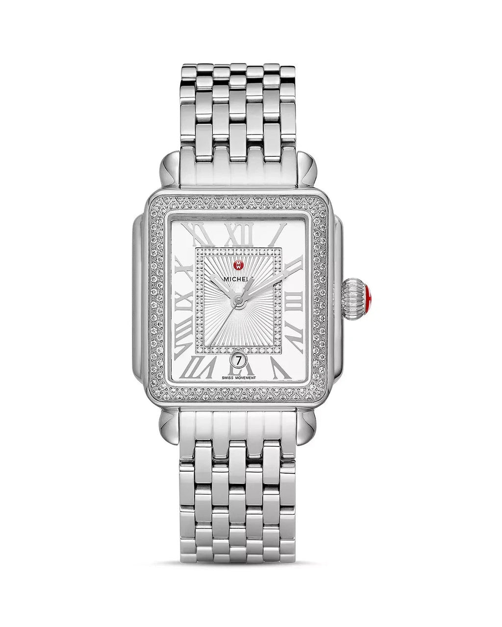 Michele Deco Madison Steel Diamonds With  Silver Sunray Lady Watch MWW06T000163