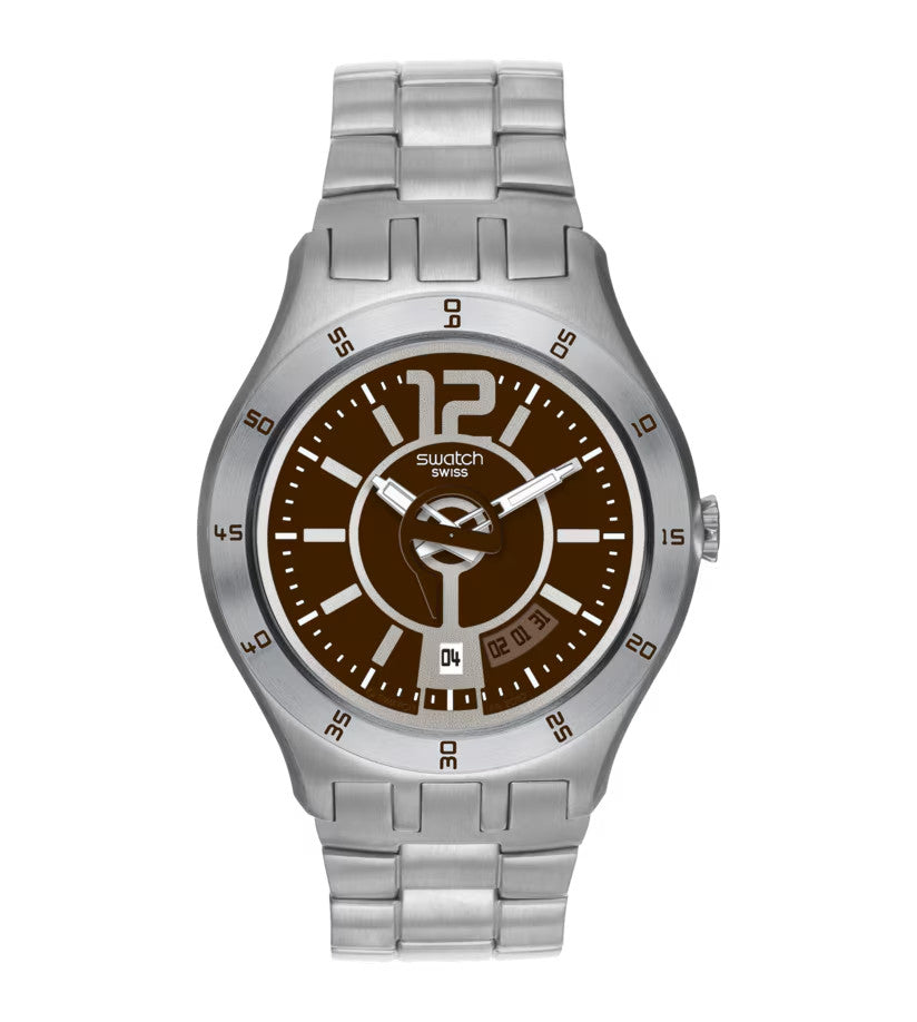 Swatch Men Irony In A Brown Mode Steel Dress Watch Date 44mm  YTS406G $160