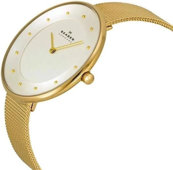 SKAGEN Gitte Silver Dial Gold-tone Mesh Ladies Watch SKW2141 Brand New In Box