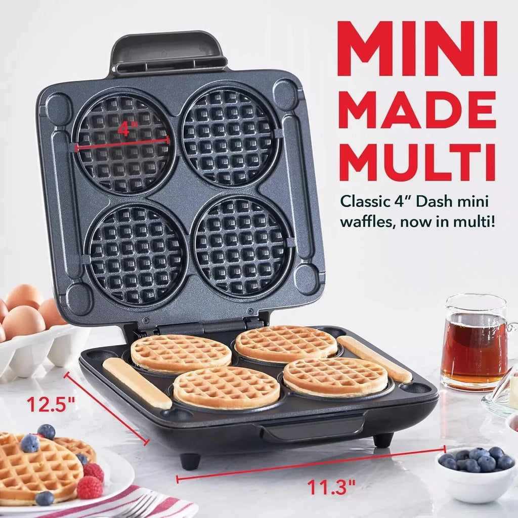 DASH Multi Mini Waffle Maker - Four 4” Molds, Nonstick Graphite New In Box