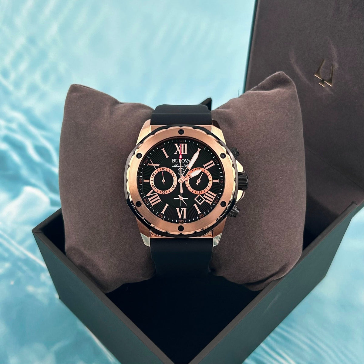 Bulova 98B104 Men's Marine Star Black Dial Black Rubber Strap Quartz Watch - product image