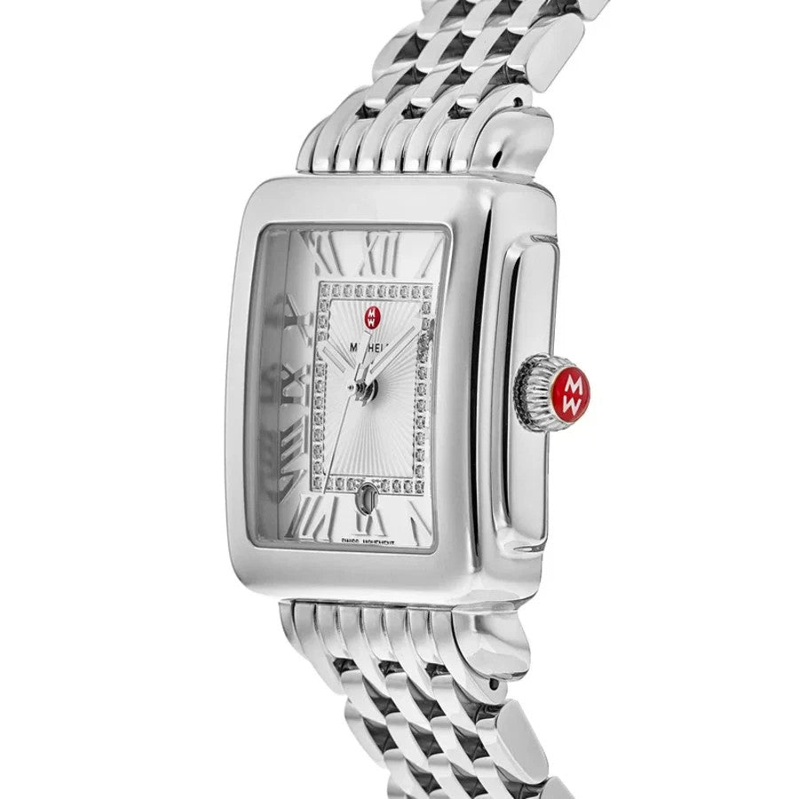 New Michele Deco Madison Silver Diamond Dial Steel Women's Watch MWW06G000012