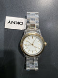 DKNY NY4850 Clear Plastic Resin Gold White Ladies Wrist Watch New