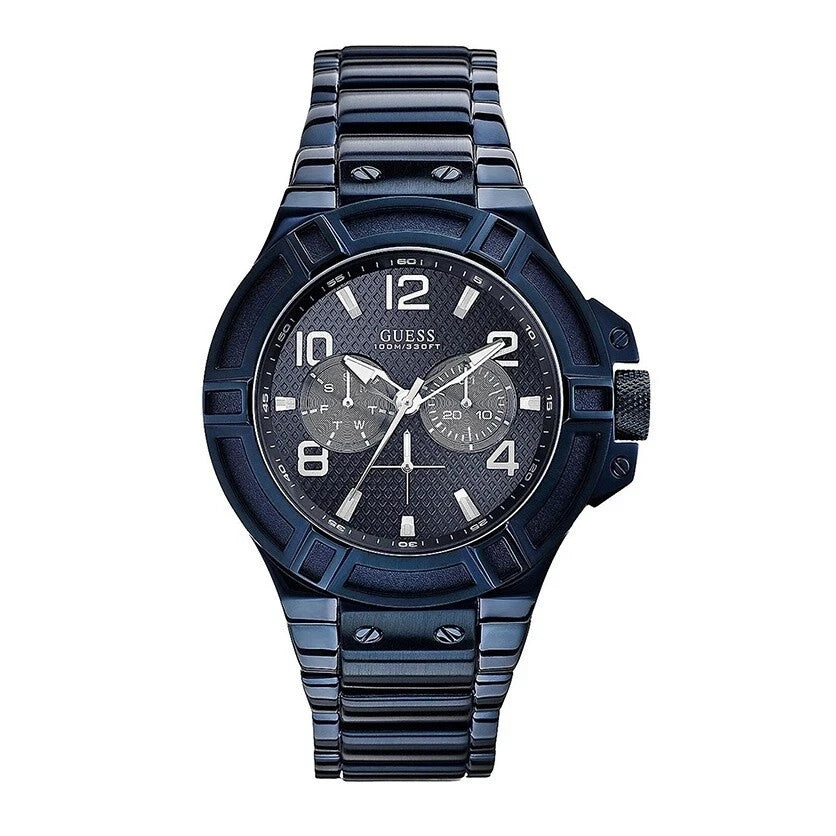 New Guess W0218G4 Multi Function Blue Dial Stainless Steel Men's Analog Watch