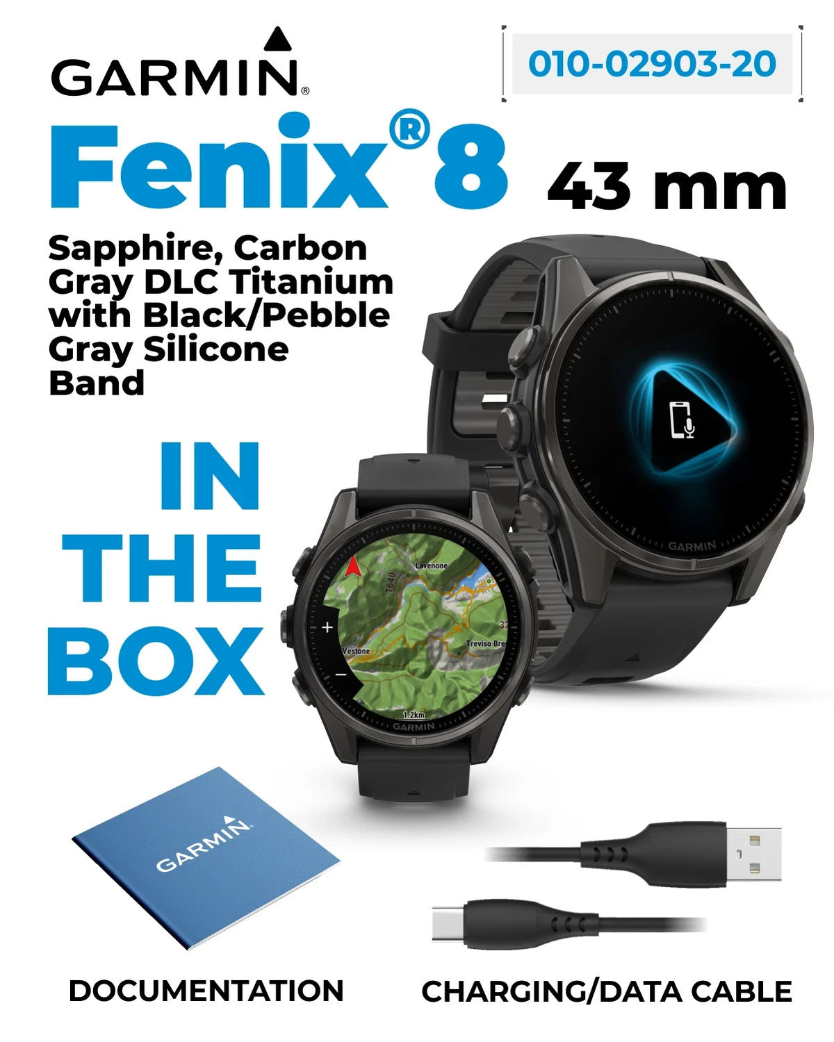 Garmin fenix 8 43mm Amoled Sapphire Carbon Gray Titanium Smartwatch New Open Box