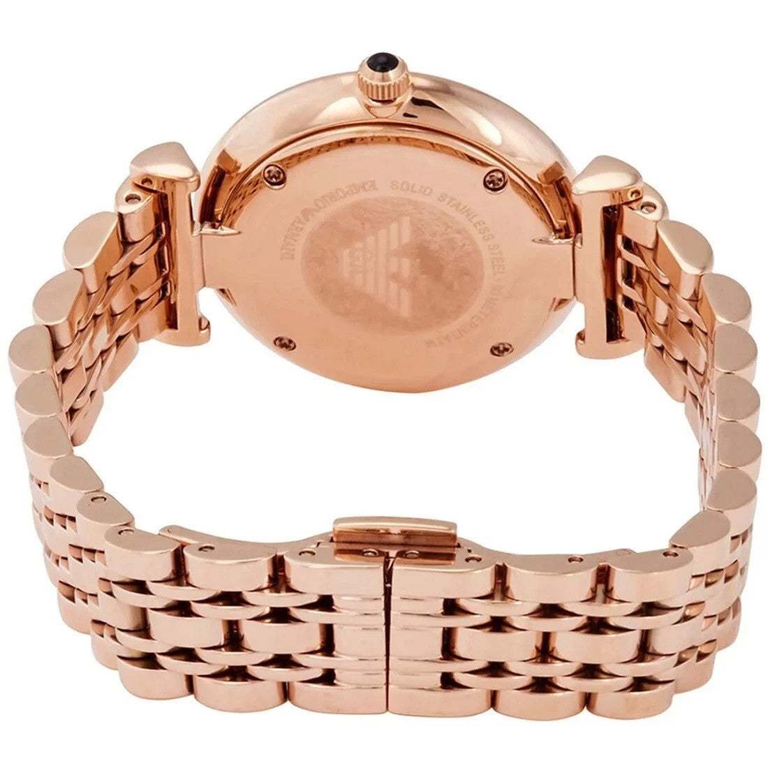 NEW EMPORIO ARMANI WOMENS WATCH AR11145 ROSE GOLD BRACELET & BLACK DIAL GENUINE