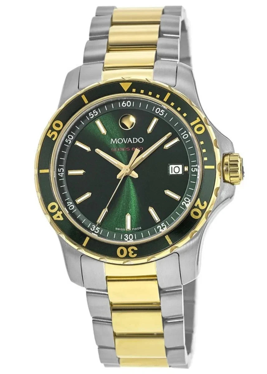 New Movado Series 800 Green Dial Two Tone Gold 2600147 Mens Swiss 40mm Watch