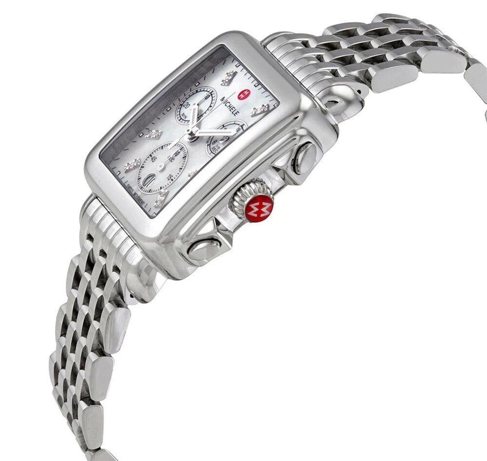 New Michele Deco Silver MOP Chronograph Diamond Dial Ladies Watch (MWW06A000778) - product image