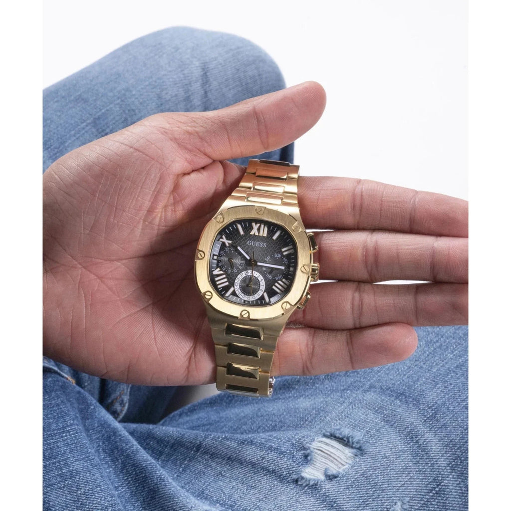 GUESS Men's Gold Tone Watch GW0572G2 Headline Black Dial 42mm Multi-function New