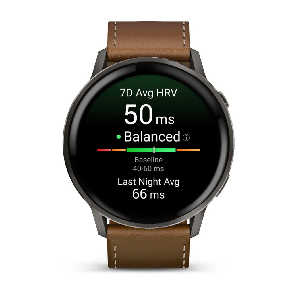 Garmin Venu 4 Slate Black Silicone and Brown Leather Bands 010-03014-03 Open Box