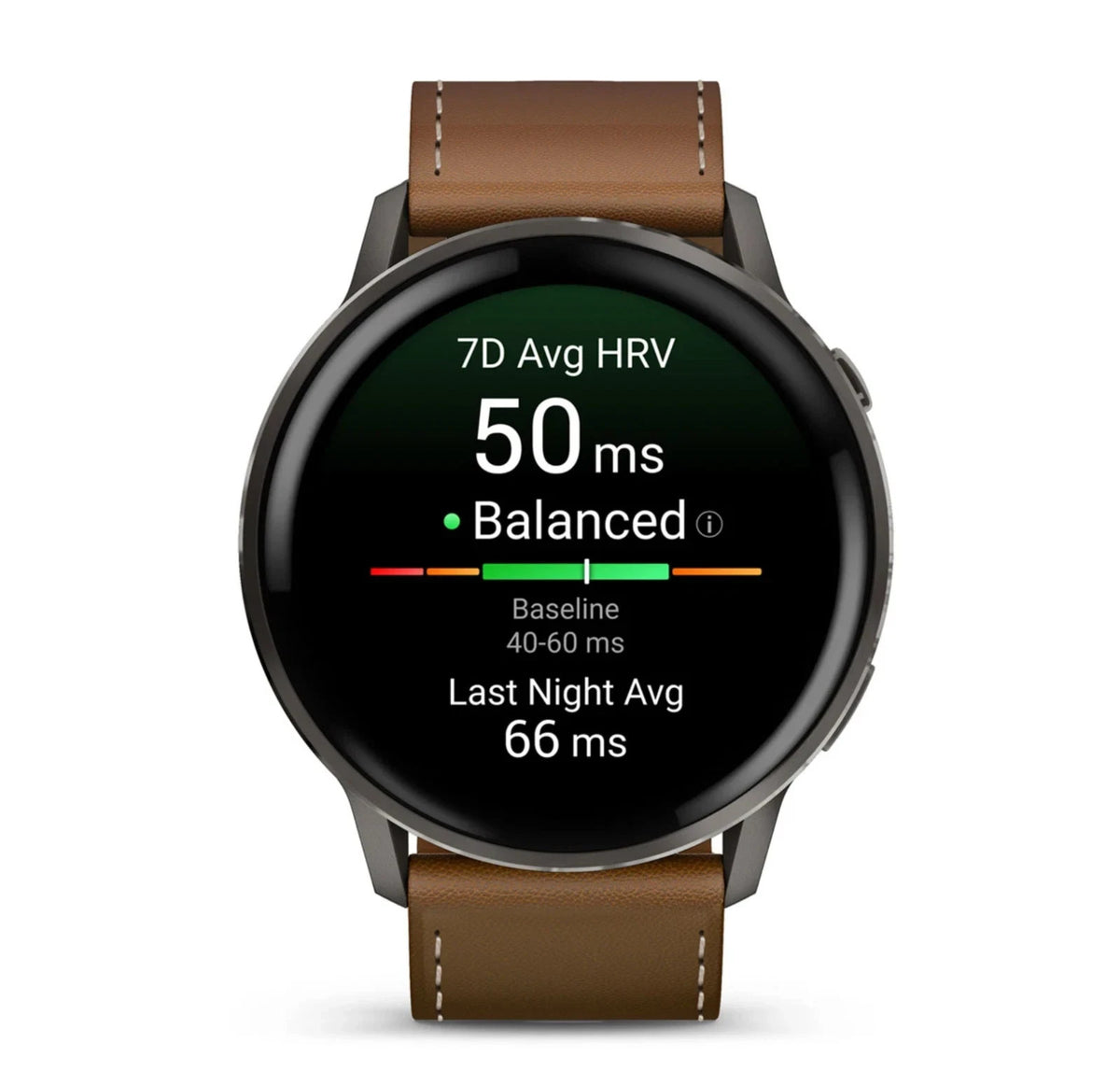 Garmin Venu 4 Slate Black Silicone and Brown Leather Bands 010-03014-03 Open Box