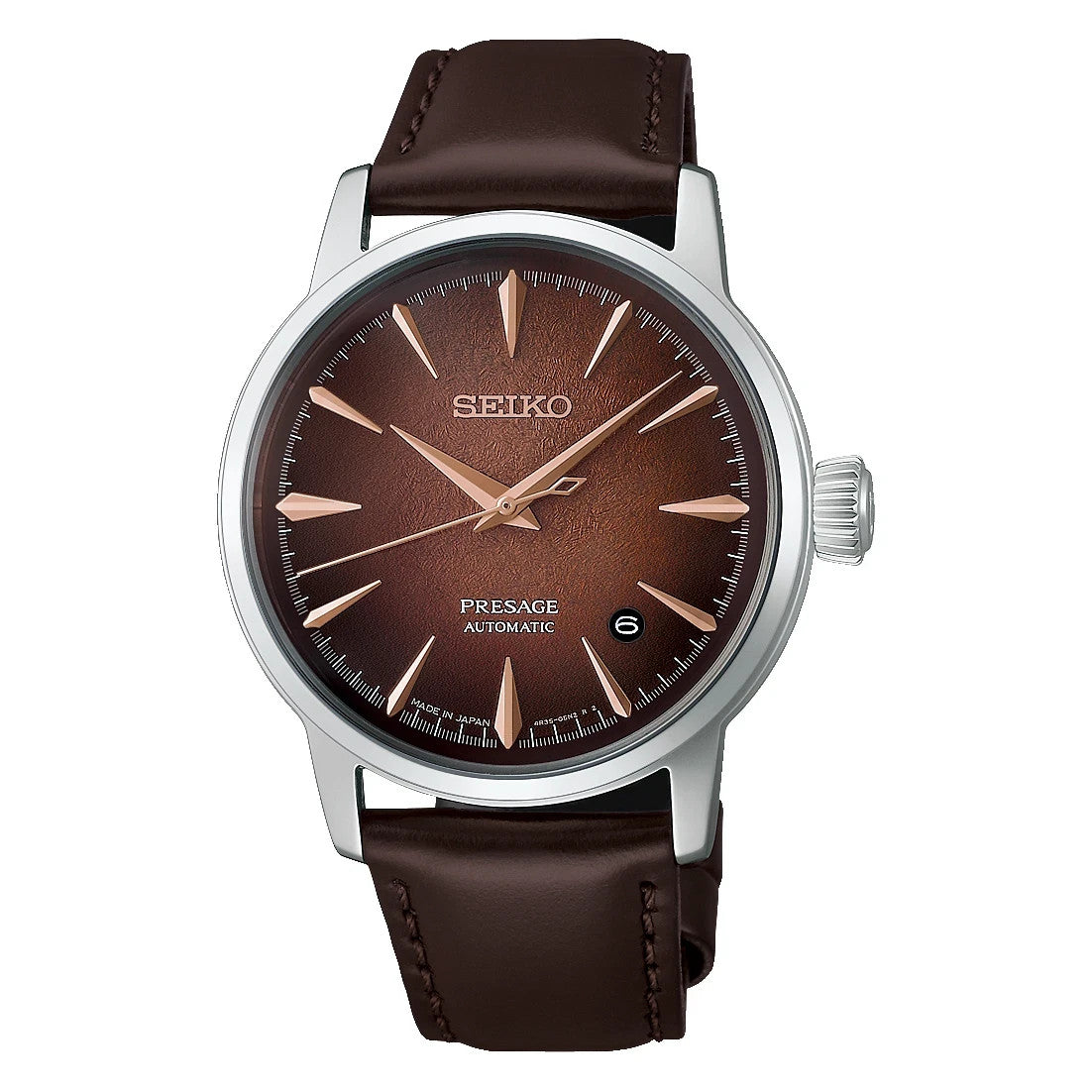 Seiko Presage Cocktail Time 38.5mm Brown Dial Leather Band Watch HCB003