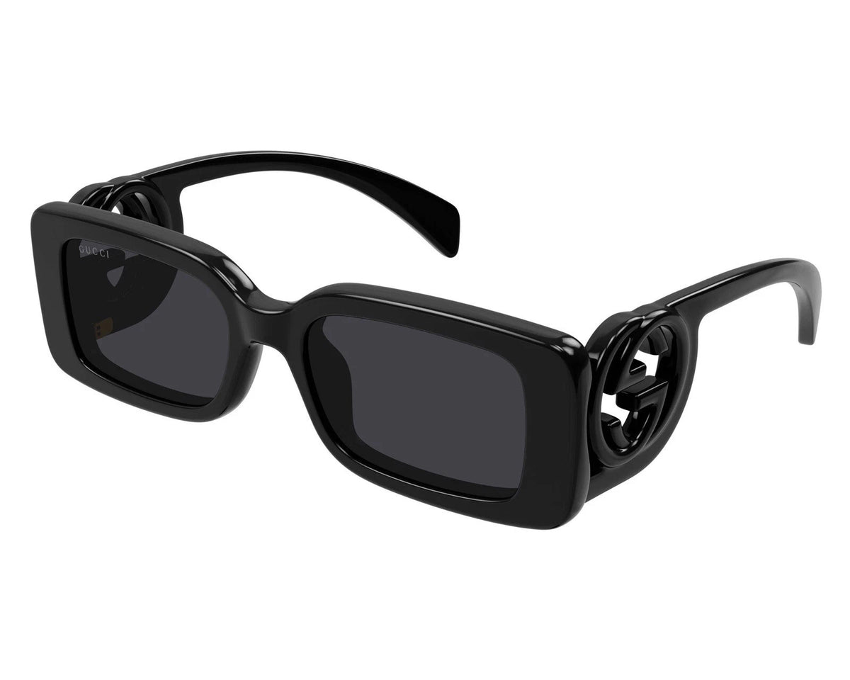 Gucci GG1325S 001 Black Dark Grey Rectangular Women Sunglasses AUTHENTIC