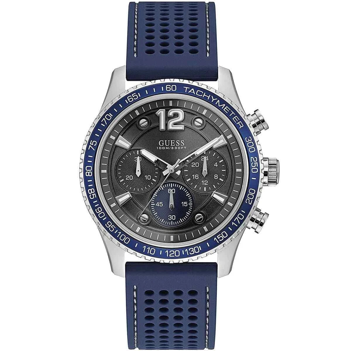 Men's Fleet 44mm Blue Silicone Band Steel Case Quartz Guess Watch W0971G2