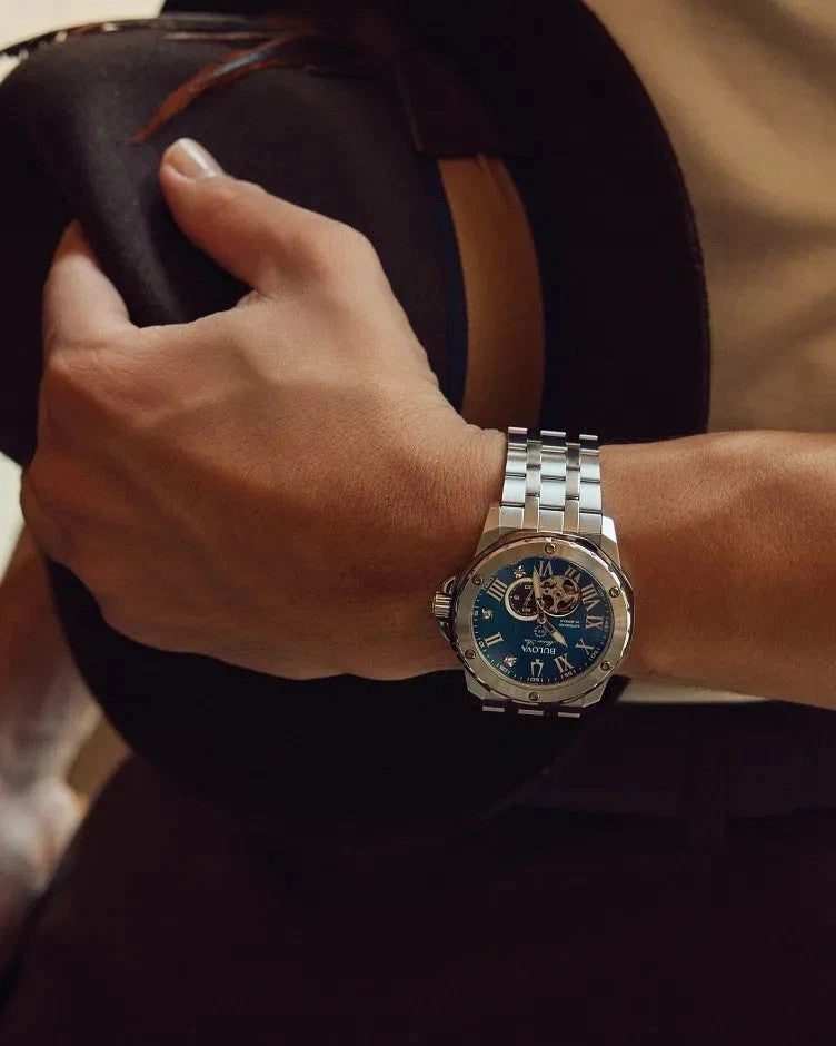 Bulova Automatic Marine Star Marc Anthony Blue Dial Diamond Mens Watch 98D184