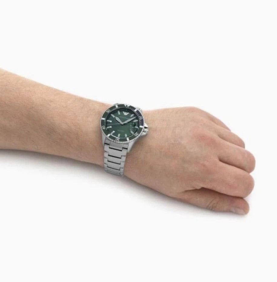 ARMANI MENS DIVER WATCH AR11338 GREEN DIAL BRAND NEW IN BOX