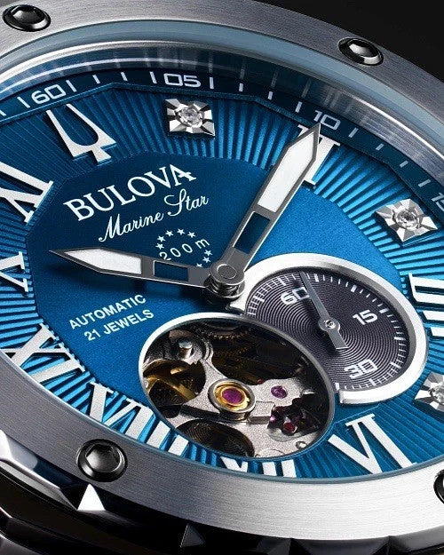 Bulova Automatic Marine Star Marc Anthony Blue Dial Diamond Mens Watch 98D184