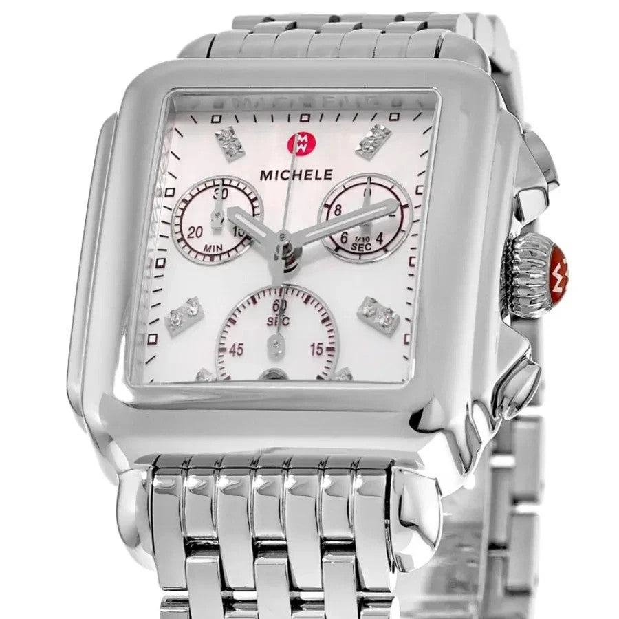 New Michele Deco Diamond Mother of Pearl Dal Steel Women's Watch MWW06A000778