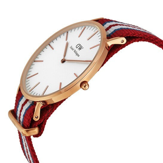 Daniel Wellington Exeter White Dial Rose SS Textile Quartz Mens Watch 0112DW