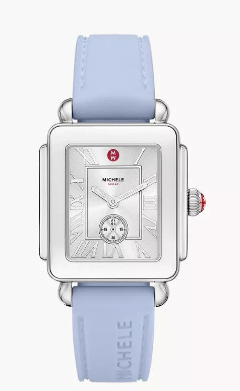 Michele Silver case Light Blue Silicone Ladies Deco Sport MWW06H000006 New