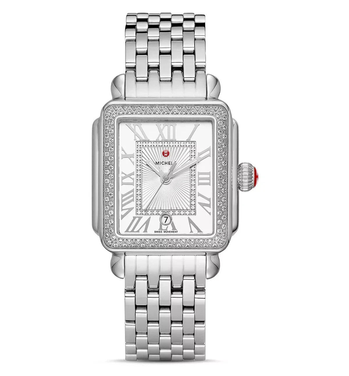 Michele Deco Madison Steel Diamonds With  Silver Sunray Lady Watch MWW06T000163