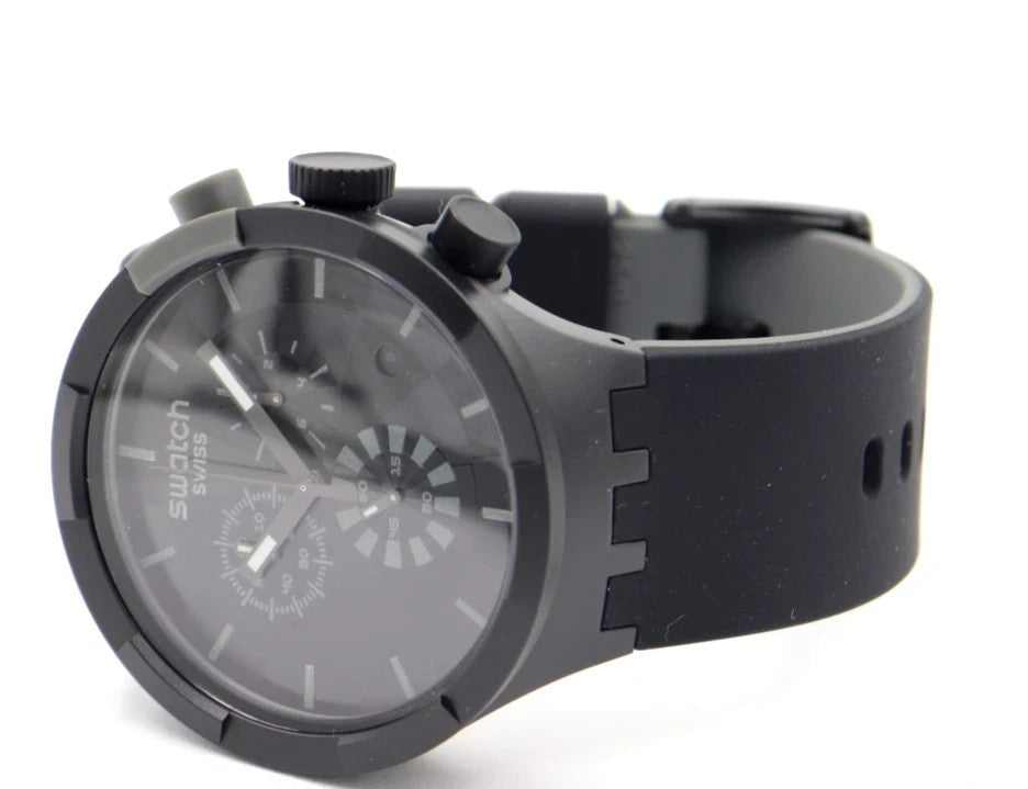 New Swiss Swatch Big Bold Chrono CHECKPOINT BLACK Men Watch 47mm SB02B400 $160