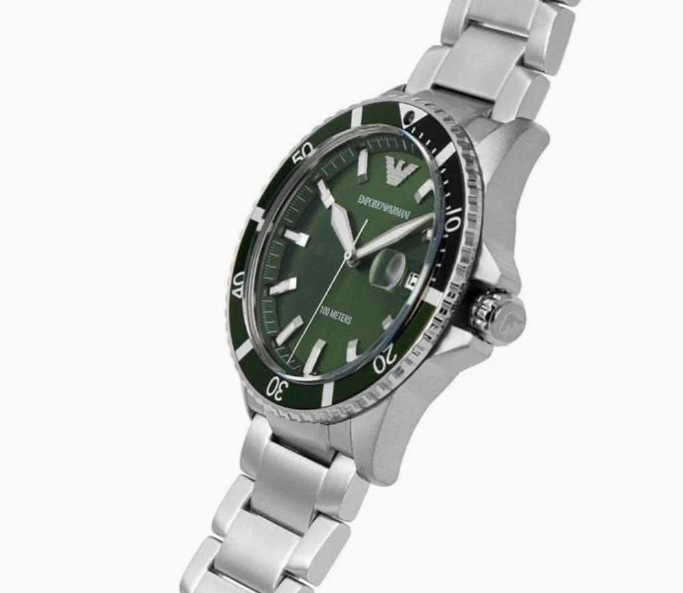 ARMANI MENS DIVER WATCH AR11338 GREEN DIAL BRAND NEW IN BOX