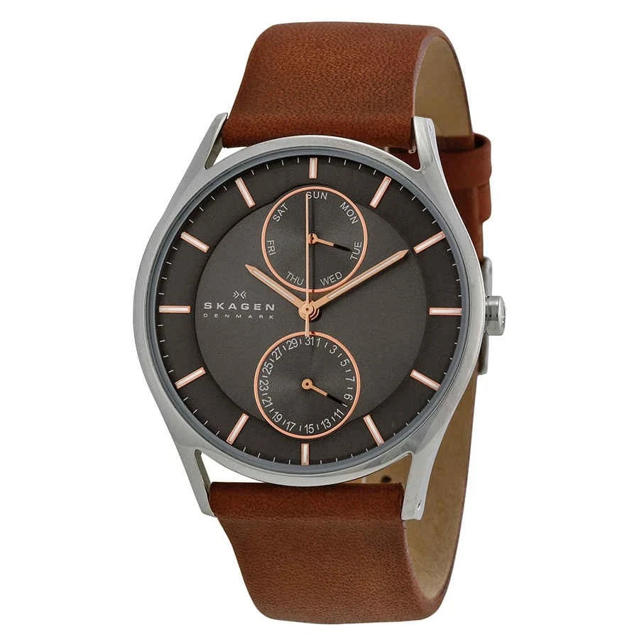 Skagen Holst Charcoal Dial Brown Leather Men's Watch SKW6086 New In Box