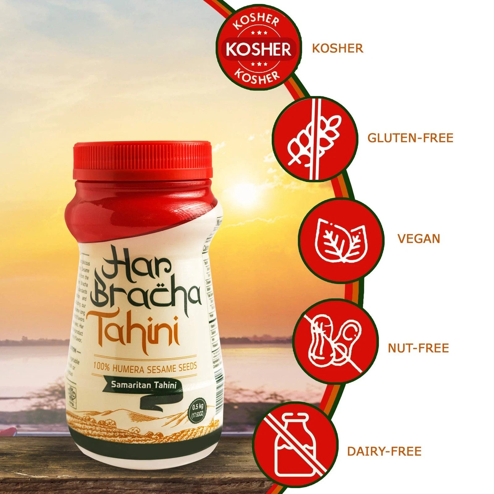Har Bracha Tahini 12 Pack 17.6oz Pure Humeira Stone Ground Smooth Creamy