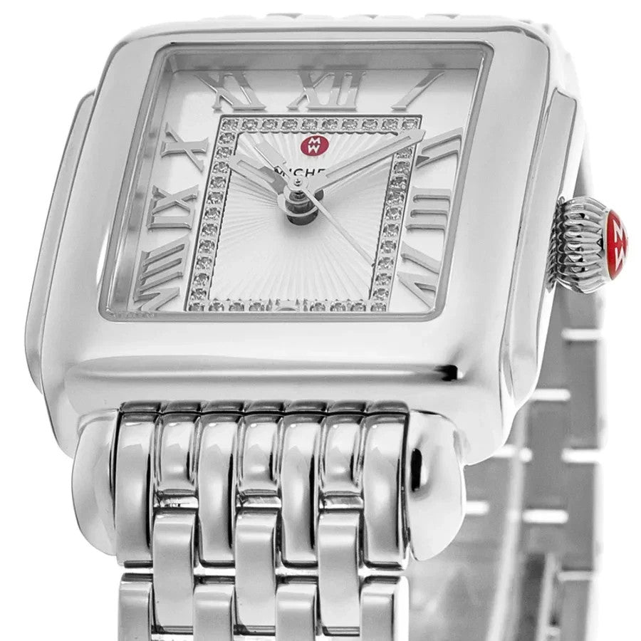 New Michele Deco Madison Silver Diamond Dial Steel Women's Watch MWW06G000012