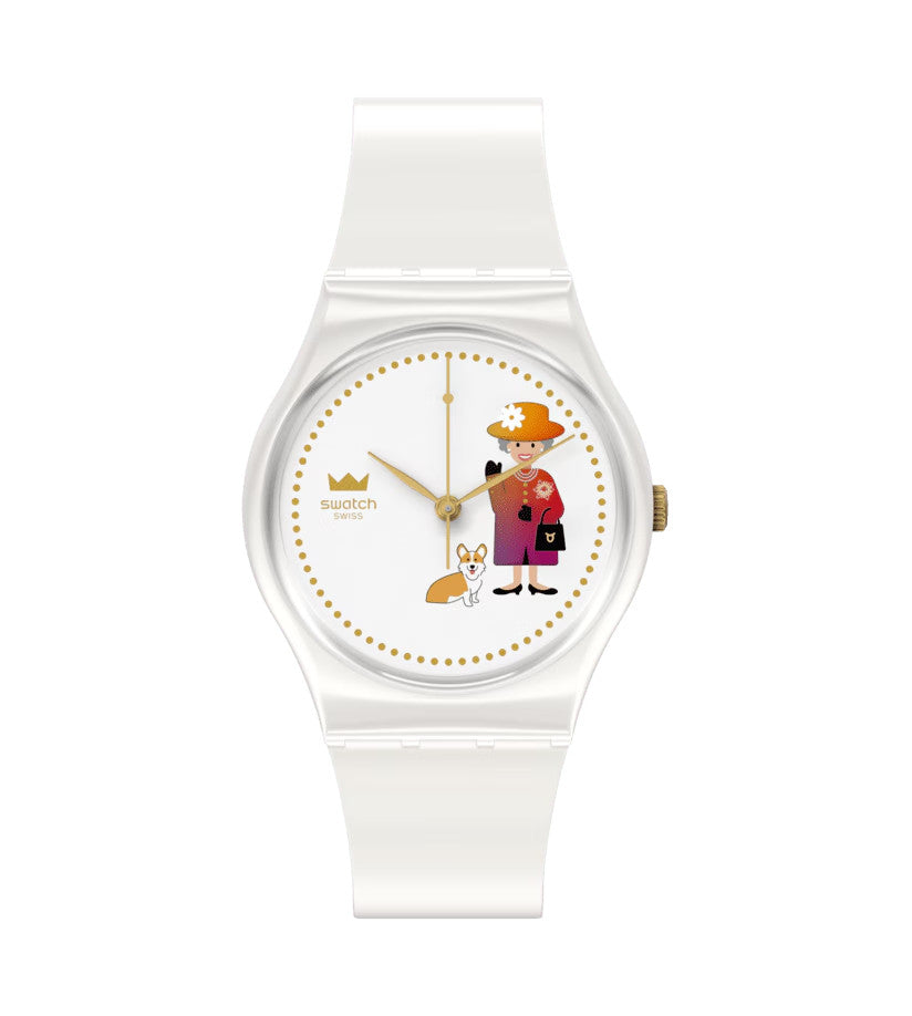 Swatch How Majestic Jubilee Quartz White Dial Unisex Watch GZ711 New