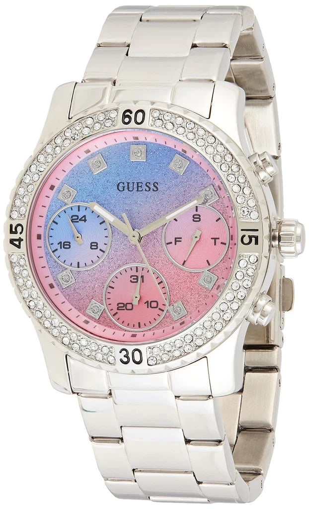Guess Confetti Multicolored Dial Silver Steel Strap Watch For Women W0774L1 New
