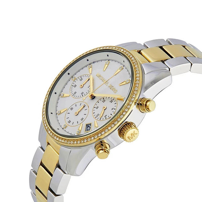 NEW Genuine MICHAEL KORS Ritz Chronograph Crystals Gold 37mm Womens Watch MK6474