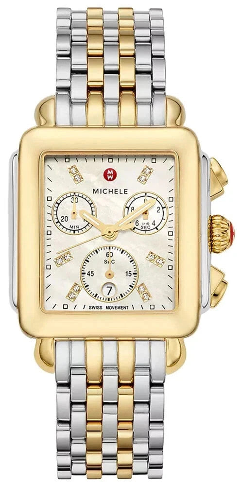 Michele Deco Chronograph Gold Two-Tone MOP Diamond Dial watch MWW06A000779 New