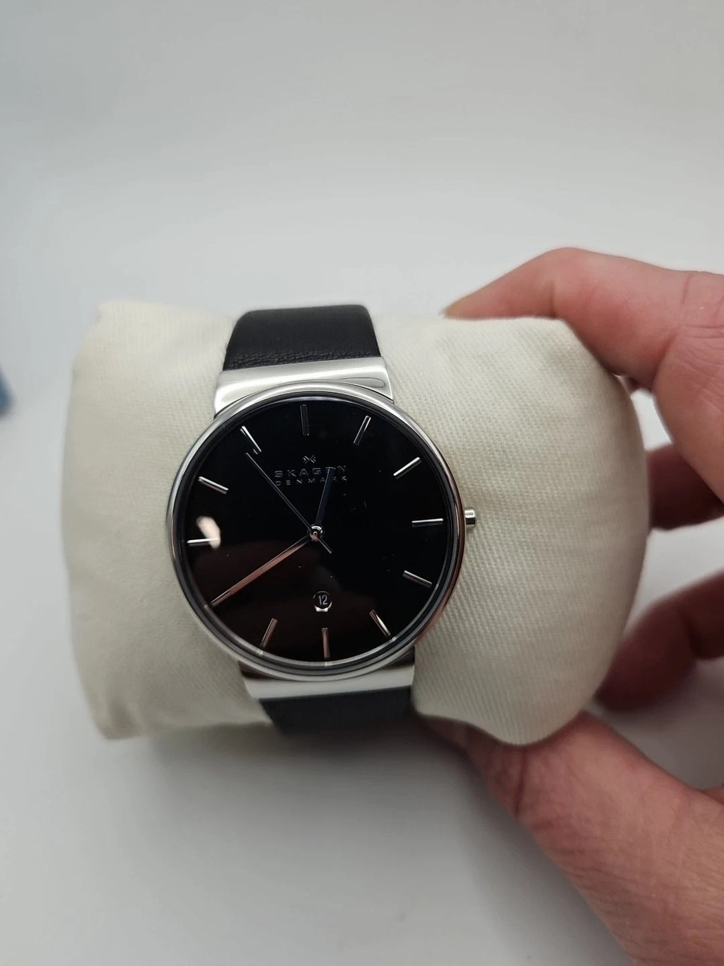 Skagen Ancher 40mm Black Dial Leather Quartz Watch SKW6104 New