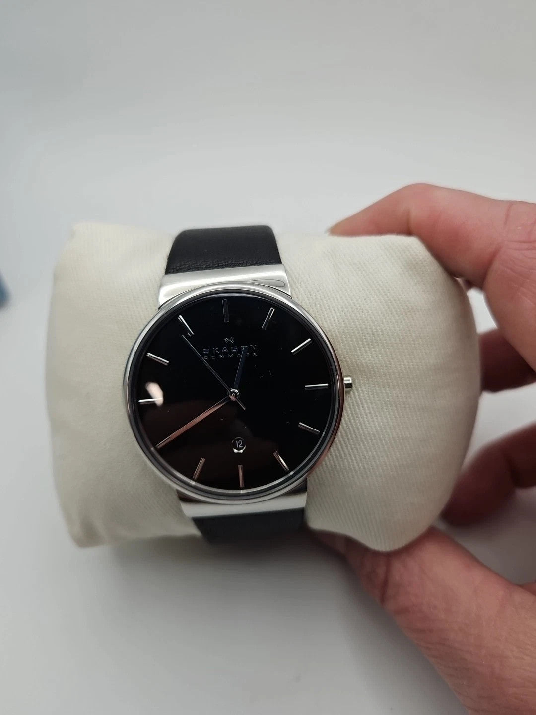 Skagen Ancher 40mm Black Dial Leather Quartz Watch SKW6104 New