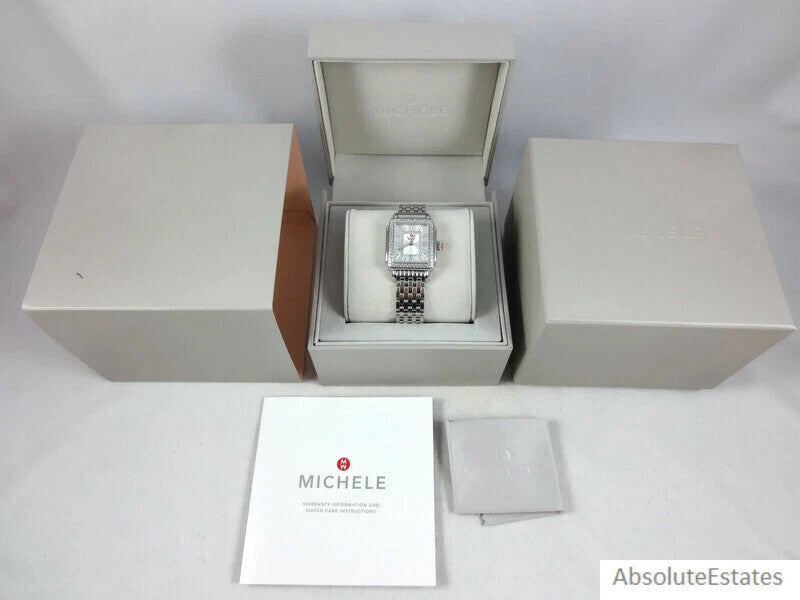 NEW Michele Deco Madison Mid 16 Silver Diamond Ladies Watch MWW06G000001 NIB