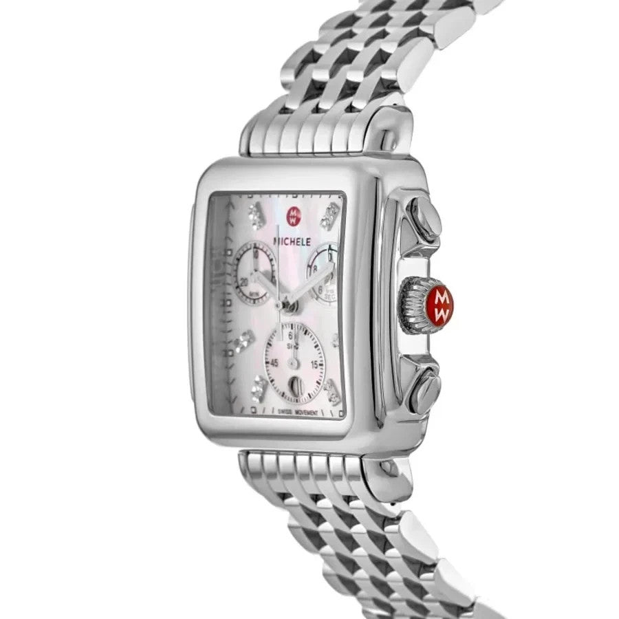 New Michele Deco Diamond Mother of Pearl Dal Steel Women's Watch MWW06A000778