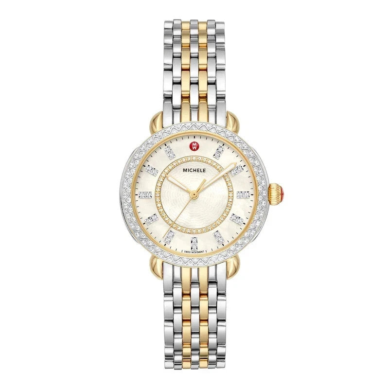 Michele Sidney Classic Two-Tone MOP Diamond Dial Ladies Watch MWW30B000002 New