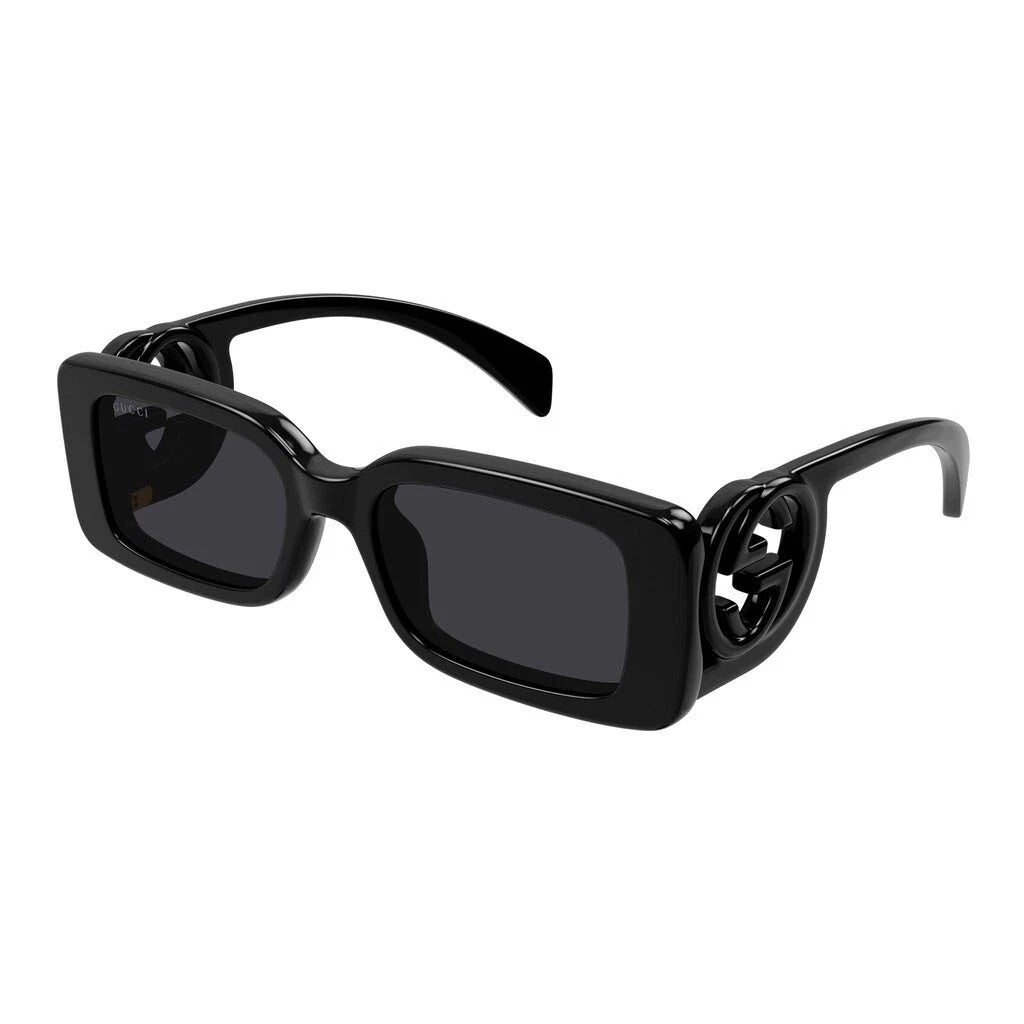 Gucci GG1325S 001 Black Dark Grey Rectangular Women Sunglasses AUTHENTIC