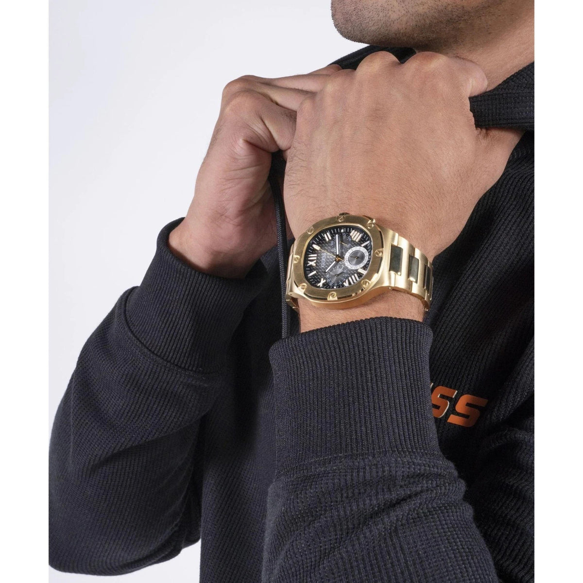 GUESS Men's Gold Tone Watch GW0572G2 Headline Black Dial 42mm Multi-function New