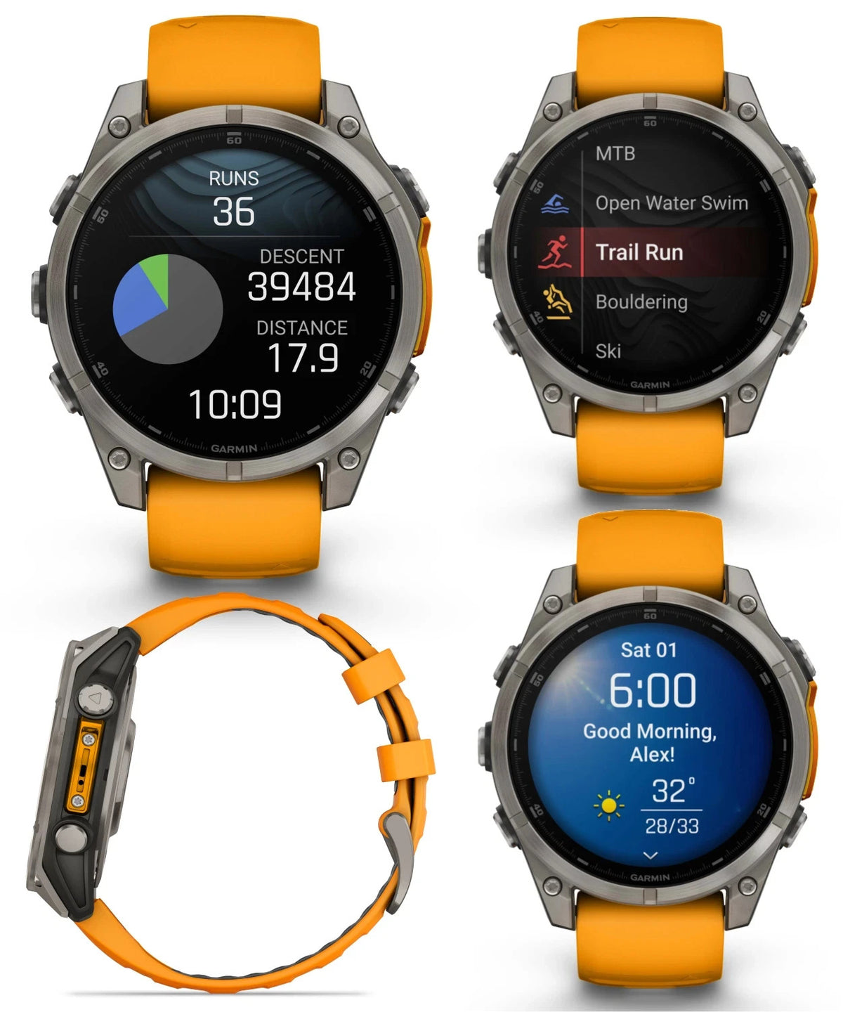 Garmin fenix 8 47 mm AMOLED Sapphire Titanium Smartwatch Spark Orange Open Box