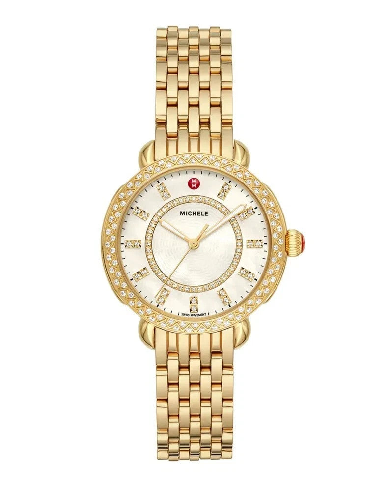 Michele Sidney Classic 18K GoldPlated Diamond M.O.P Diamond Dial Ladies Watch