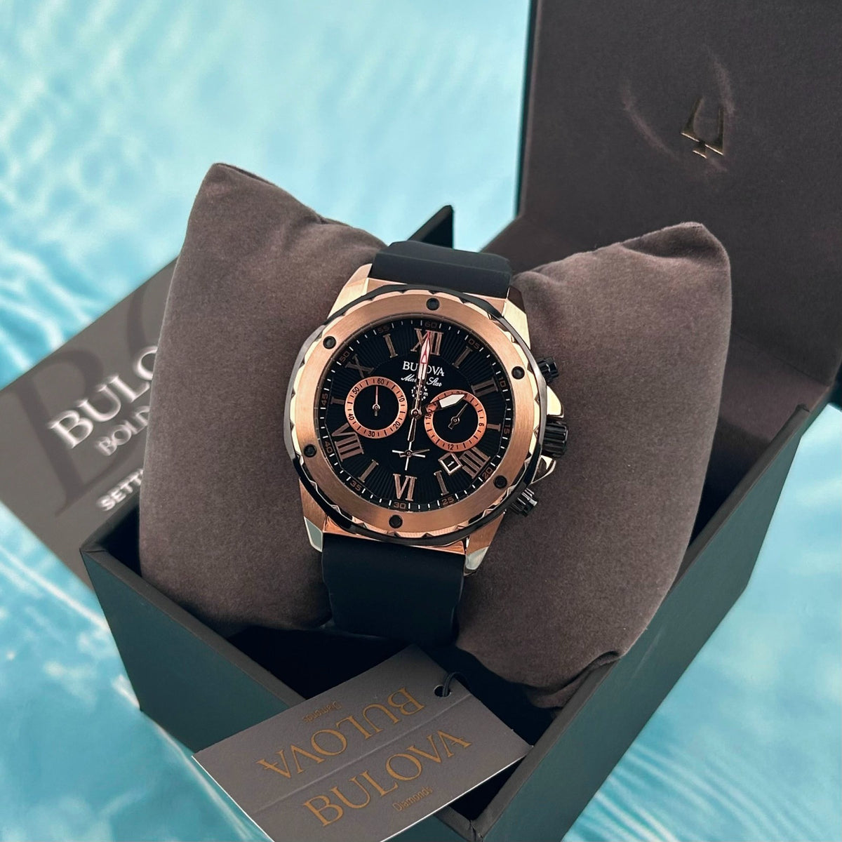 Bulova 98B104 Men's Marine Star Black Dial Black Rubber Strap Quartz Watch - product image