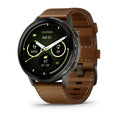 Garmin Venu 4 Slate Black Silicone and Brown Leather Bands 010-03014-03 Open Box