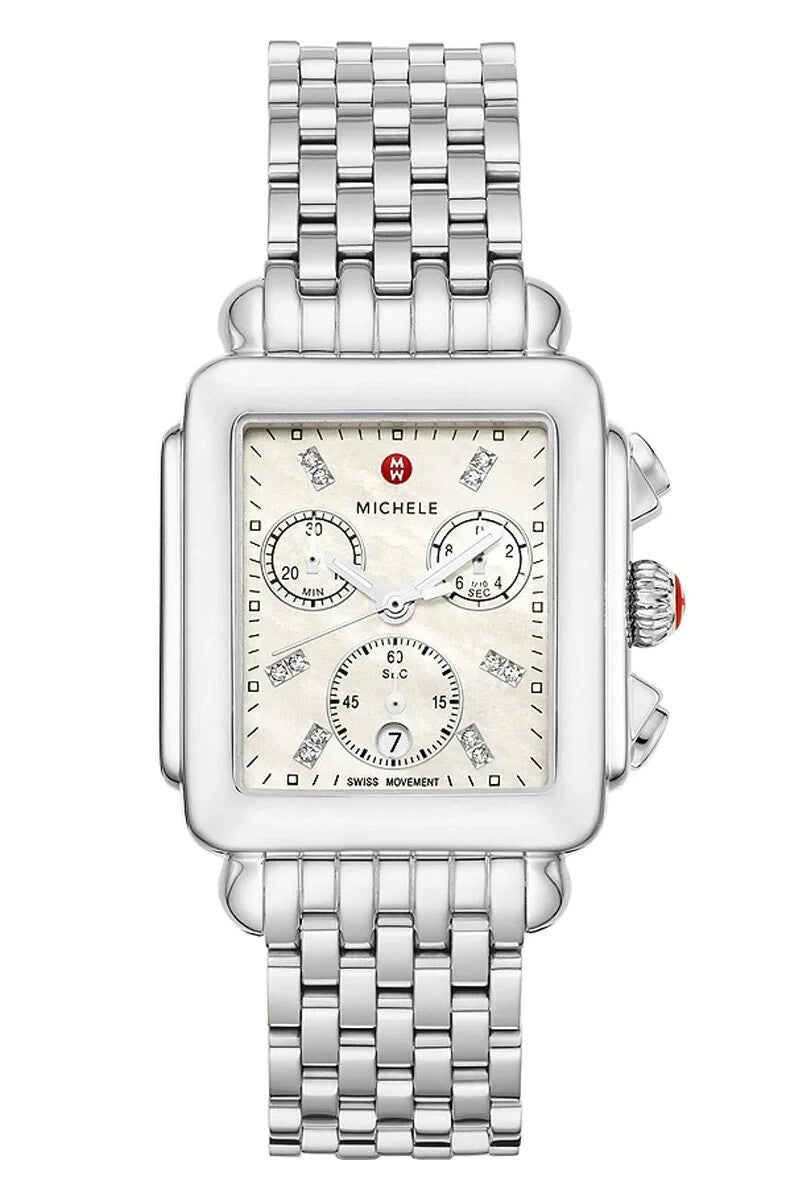 New Michele Deco Silver MOP Chronograph Diamond Dial Ladies Watch (MWW06A000778) - product image