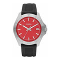 New Fossil Men AM4445 Round Red Dial Silicone Black Band Sporty Watch
