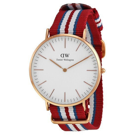 Daniel Wellington Exeter White Dial Rose SS Textile Quartz Mens Watch 0112DW