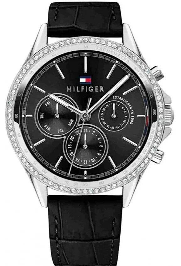 Tommy 1781981 Hilfiger Ari Diamonds Black Dial Leather Strap Watch for Women